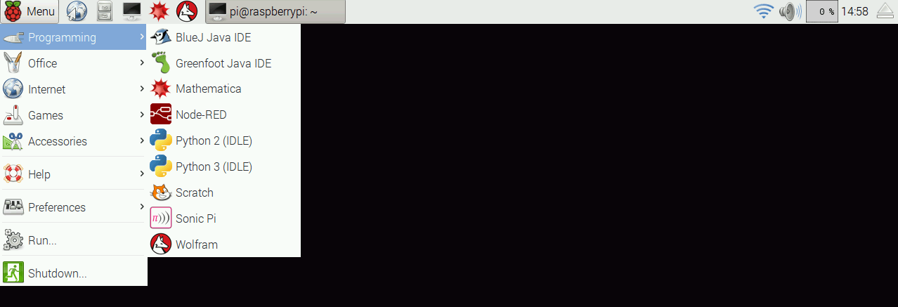 raspbian menu