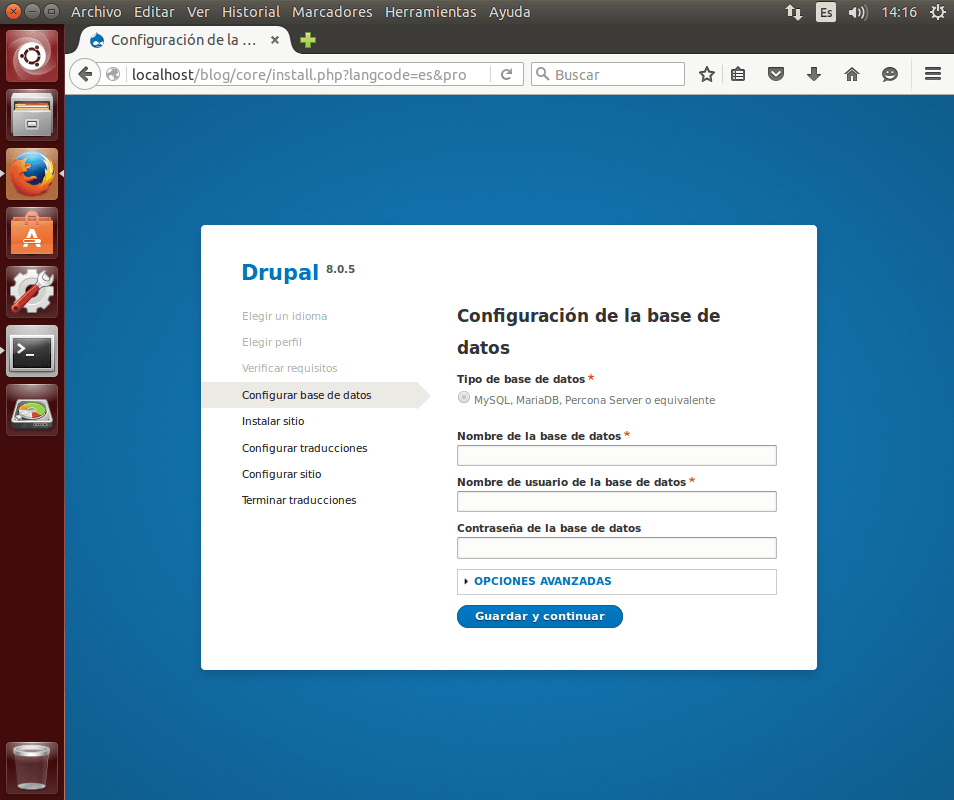 instalar drupal bbdd
