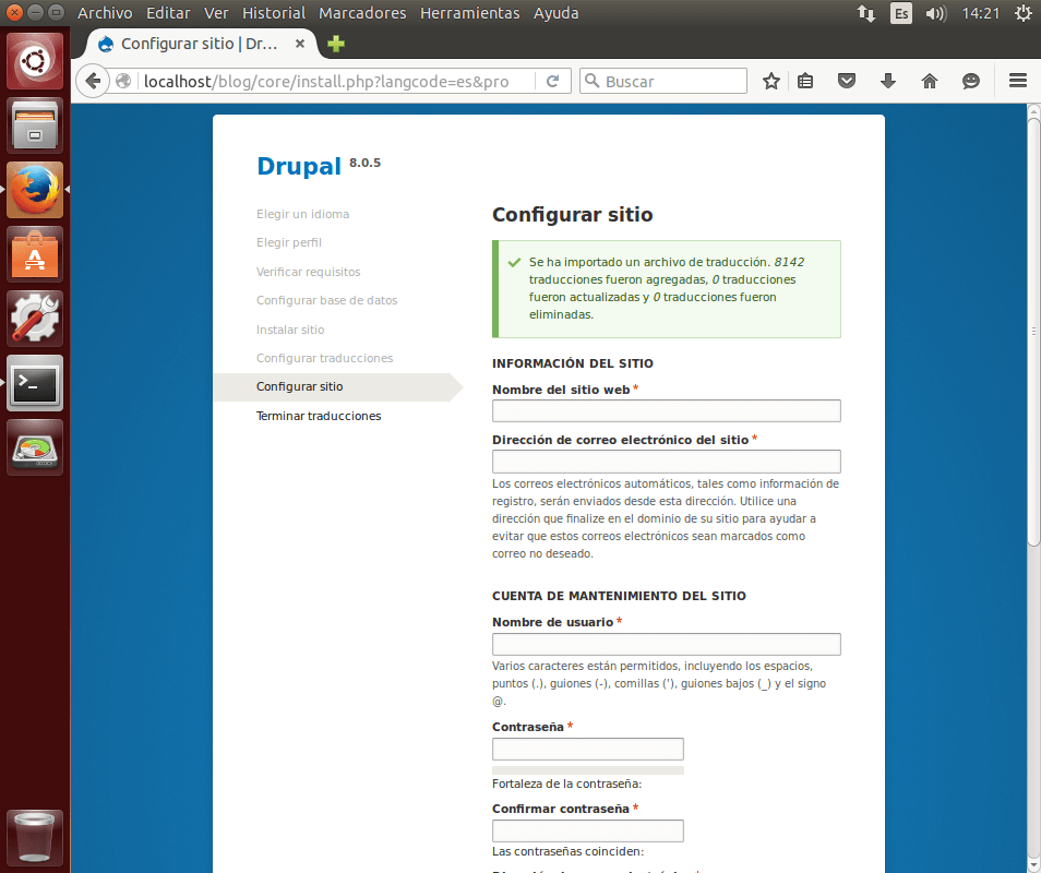 instalar drupal configurar sitio 1