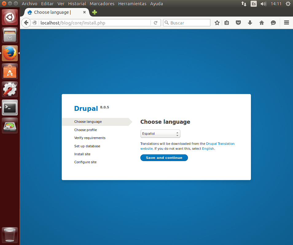 instalar drupal idioma