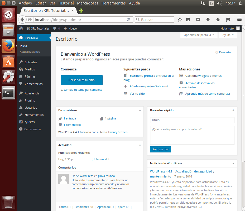 wordpress loginado admin