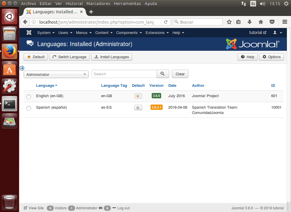 tutorial joomla admin install languages2 admin spa
