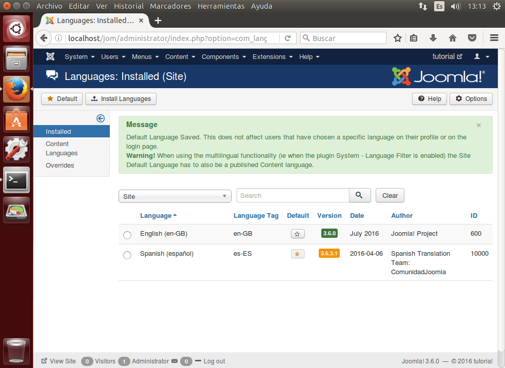 tutorial joomla admin install languages2 spa ok