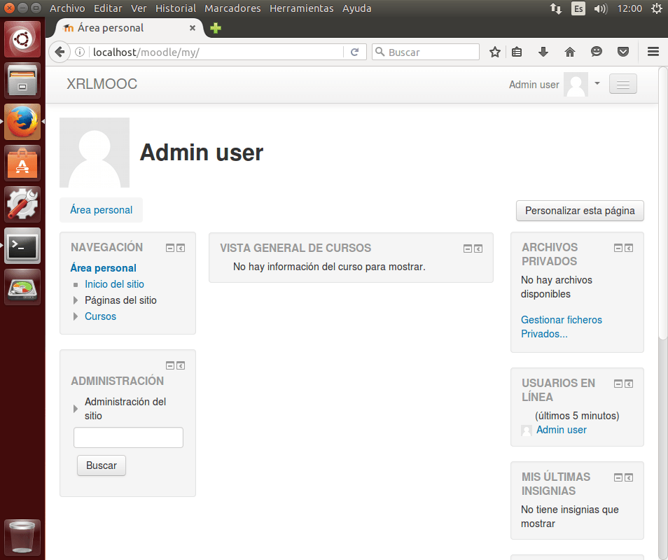 instalar moodle admin logged