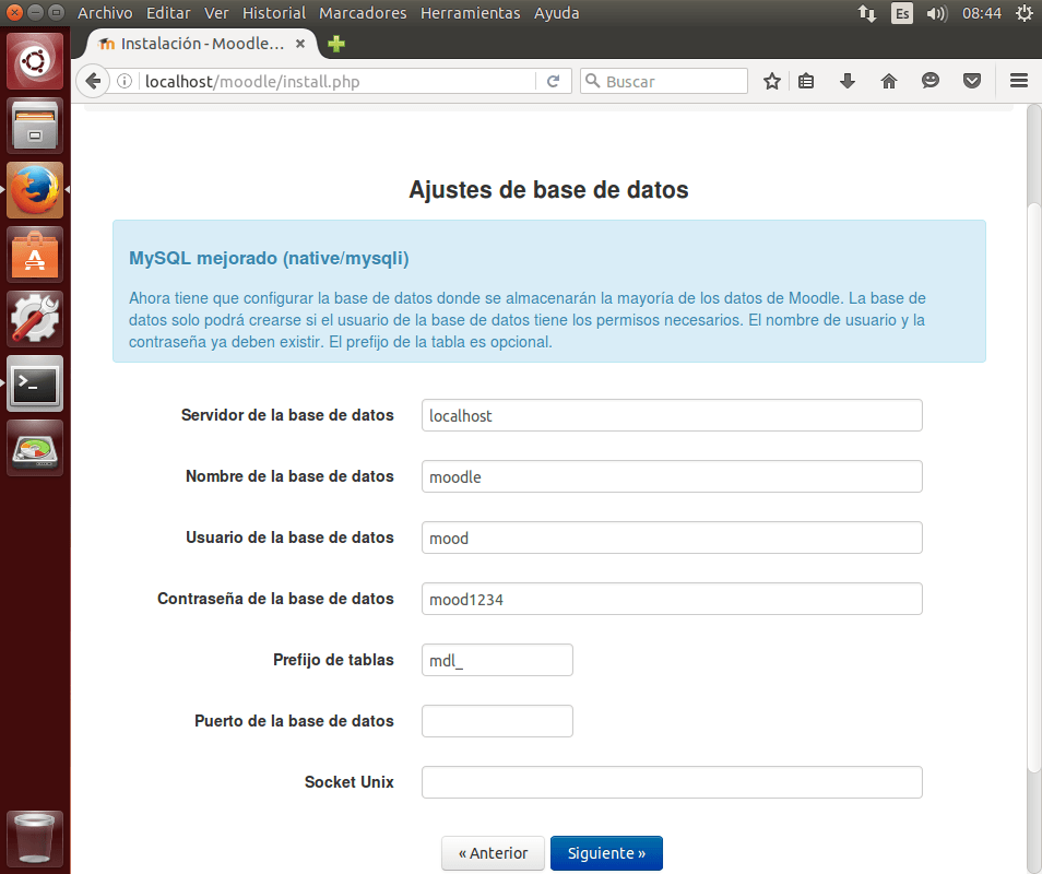 instalar moodle configbd