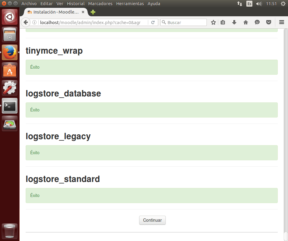 instalar moodle test ok