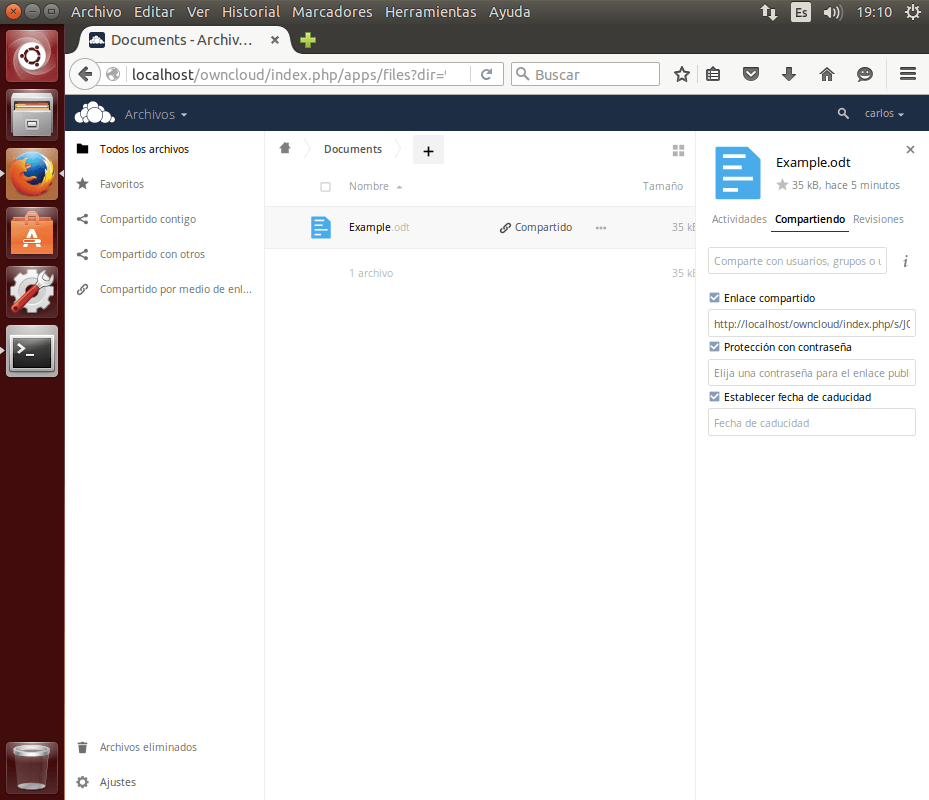 owncloud compartir fichero