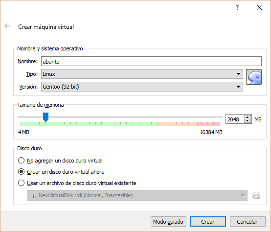 virtualbox crear vm