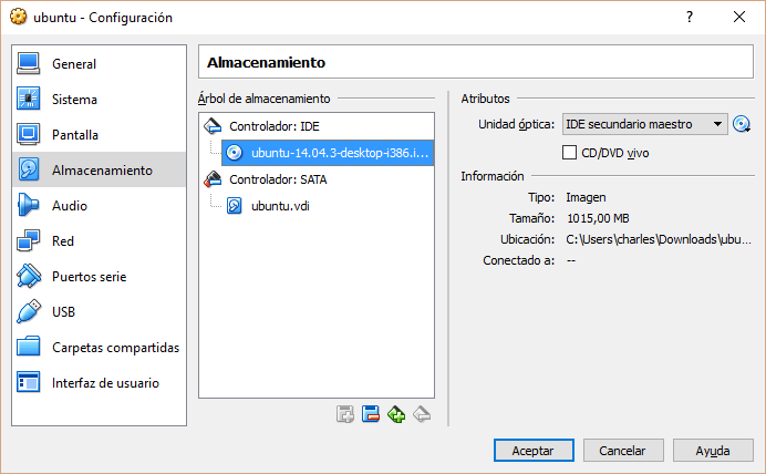 virtualbox configuracion almacenamiento